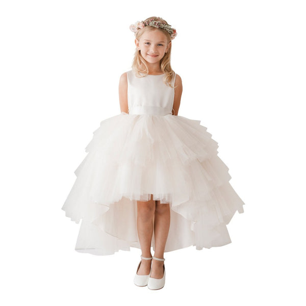 Little Girls Ivory Hi-Low Multi Level Ruffle Tutu Flower Girl Dress 2-6 - SophiasStyle.com